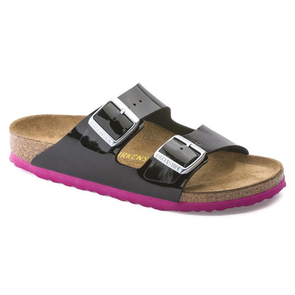 BIRKENSTOCK Arizona Black - pink sole Birko-Flor Patent Outlet Store